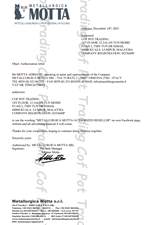 Motta Metallurgica certified Motta Metallurgica certified